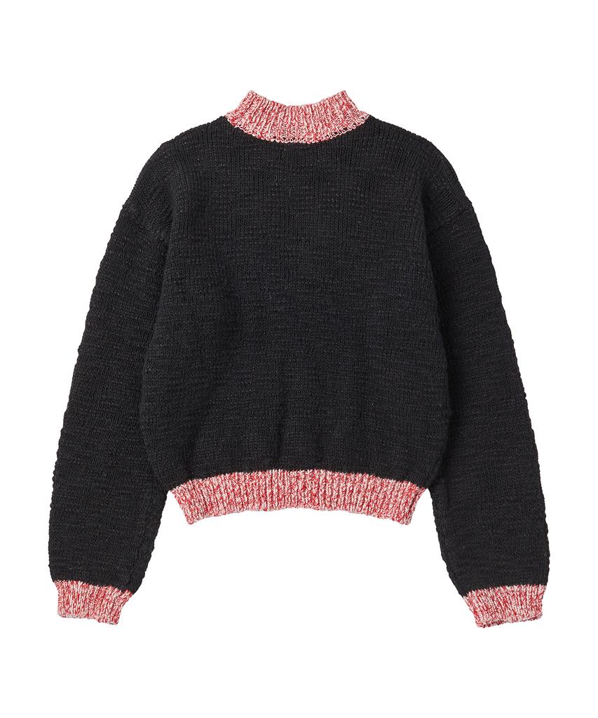 BEYOND CLOSET [Womens Edition] Nomantic Handmade Patch Half-Neck Wool Knit Black