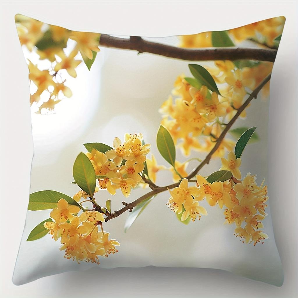 Yellow Osmanthus Flower Printed Decorative Cushion Covers Polyester pillowcase, sofa decorative cushion cov Headboard Pillow
