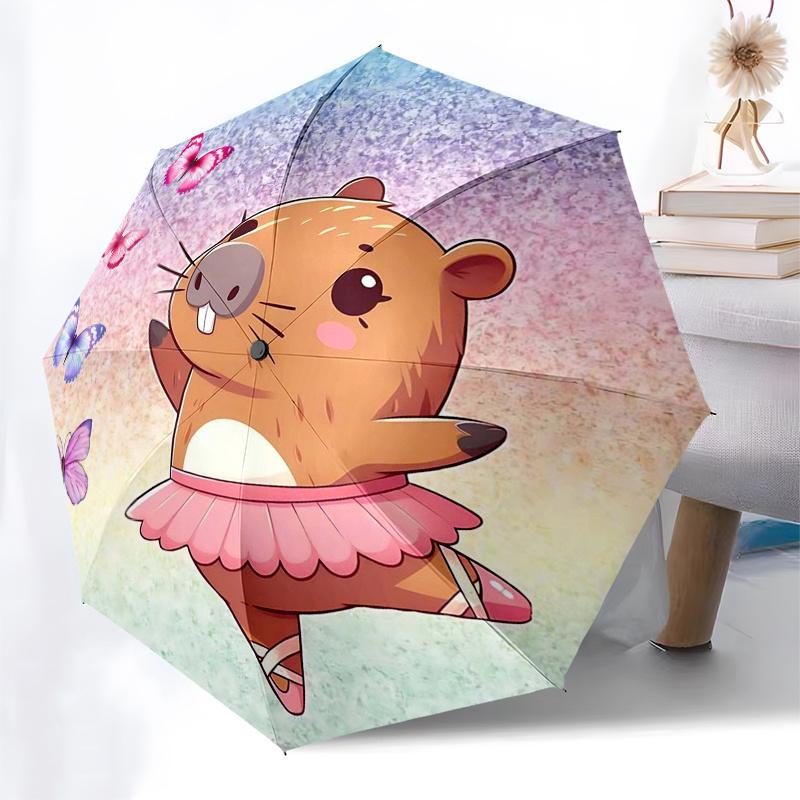 Capybara Themed Travel Umbrella-8 Ribs Automatic Opening and Closing, Portable Folding Design, Compact and Stylish Umbrella Suitable for Out