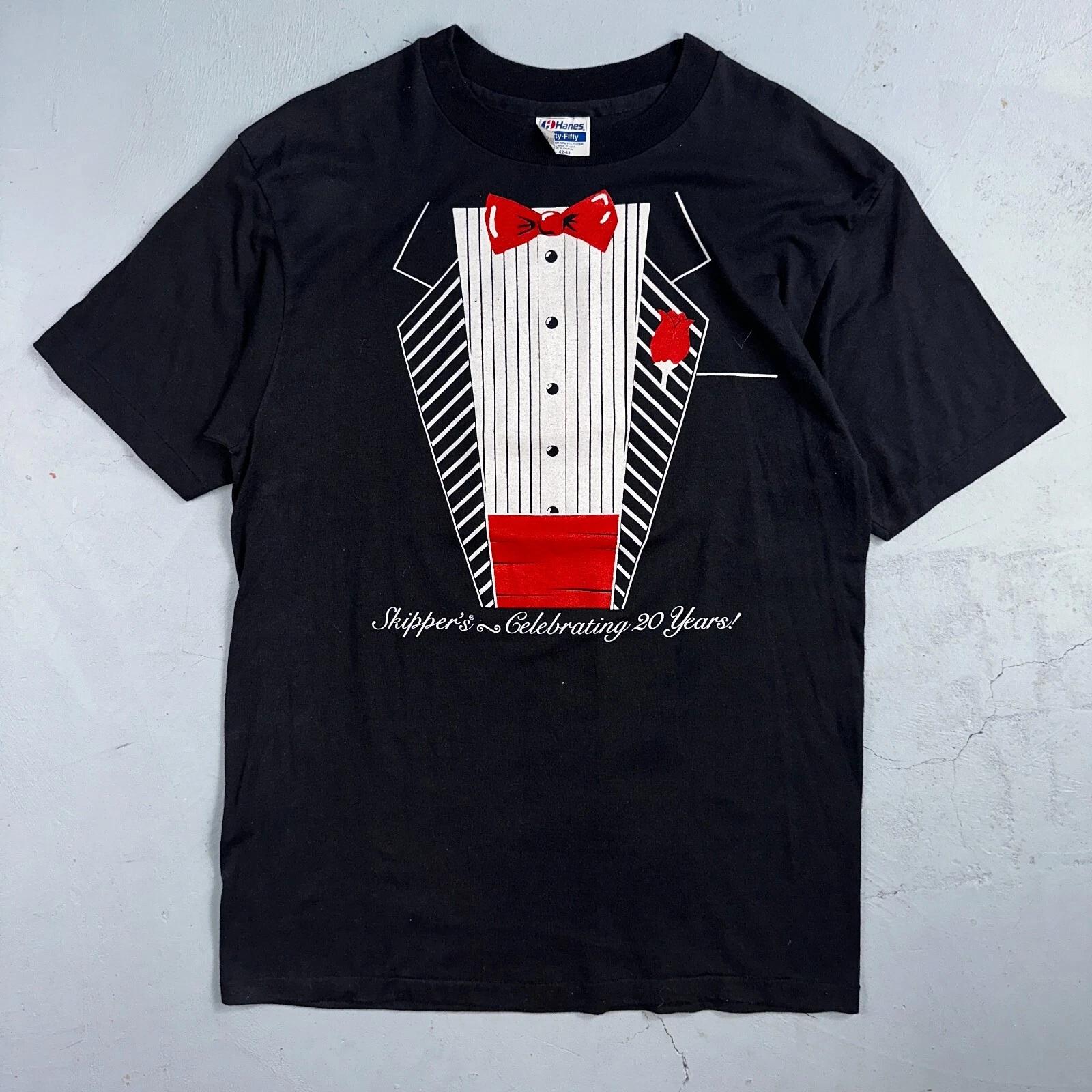 Tuxedo Black Hanes 80s VTG T Shirt 1980s Funny Joke Graphic Suit Tie Dressy XL