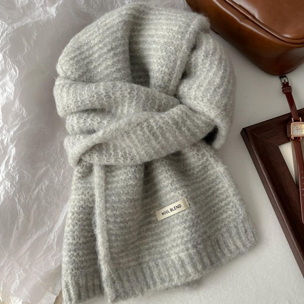 Quality wool-containing knitted scarf women's autumn and winter Korean atmosphere warm solid color wool scarf trendy manufacturer