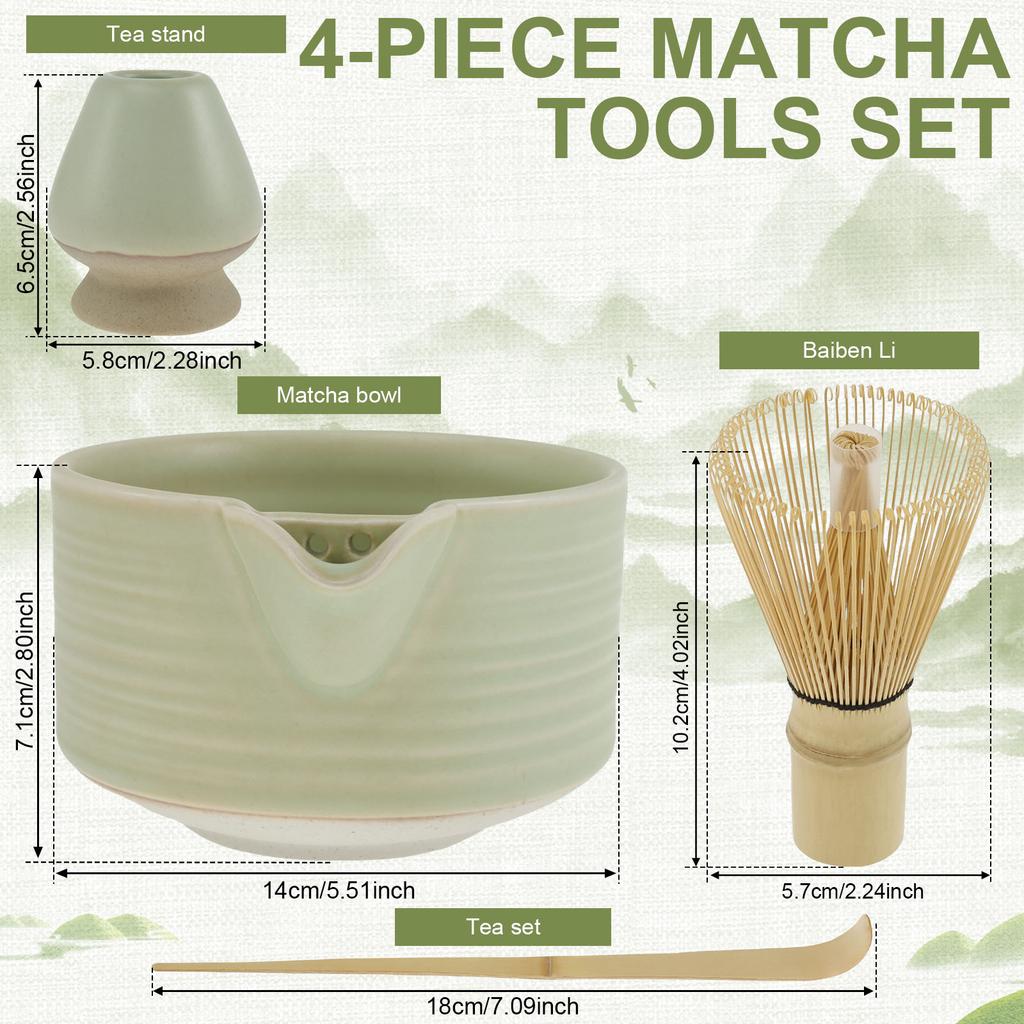 4Pc Matcha Whisk Set Elegant Matcha Kit Reusable Matcha Tea Set 500ml Ceramic Matcha Bowl with Pouring Spout Matcha Whisk Holder