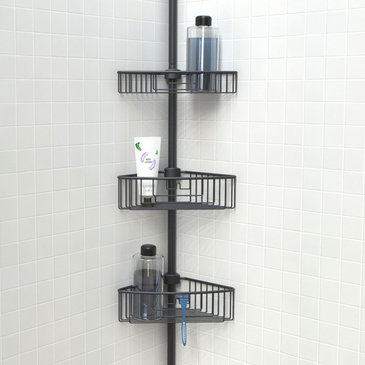 

Primanova Aluminum 3-Tier Corner Shelf with Spring Mechanism - Black чорний