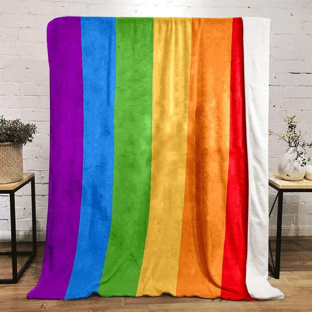 Vertikale Streifen in regenbogenähnlichen Farben: lila, blau, grün, gelb, orange, rot. Decke für alle Jahreszeiten Mittagspause Überwurf Geschenk