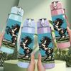 1PC Running Black Horse Art 750ml Color Plastic Sports Water Bottle Leakproof Flip Straw Lid Suitable for Sports Office Home Use