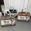 Cartoon Graffiti Leather Tote Bag Canvas Cowhide Contrast Handbag Women