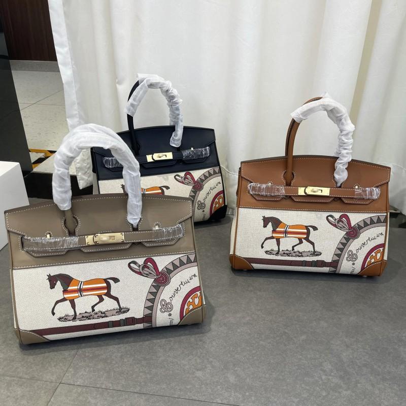 Cartoon Graffiti Leather Tote Bag Canvas Cowhide Contrast Handbag Women