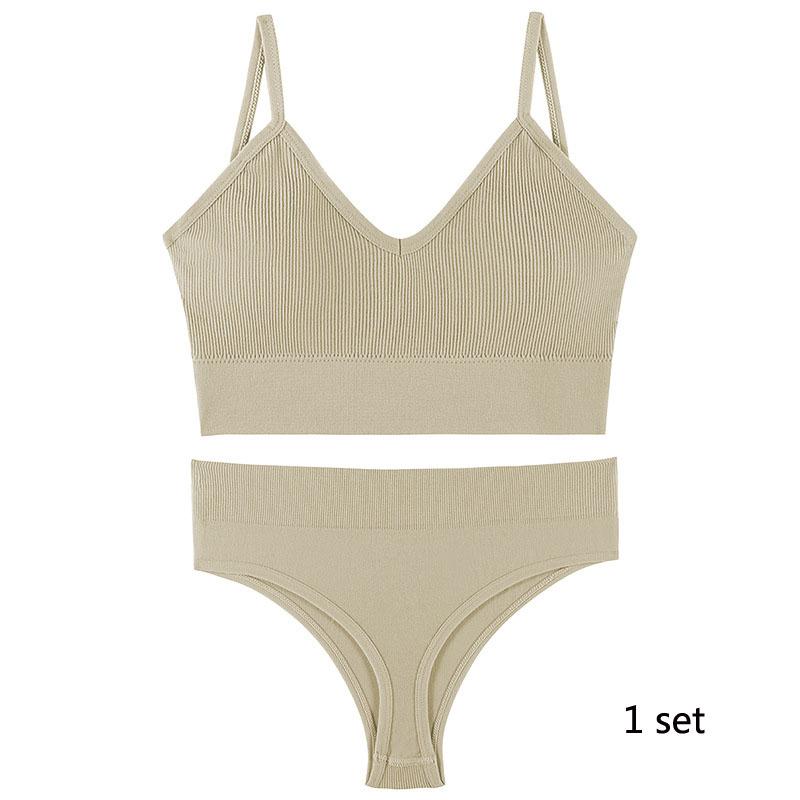 Underwear Set Lingerie Female Sexy Halter Beauty Tank Top Thin Section French Triangle Cup Without Steel Ring Gathered Bra Set