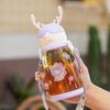 Kids' Cartoon Antler Straw Water Bottle with Strap - Large Capacity, Durable Plastic