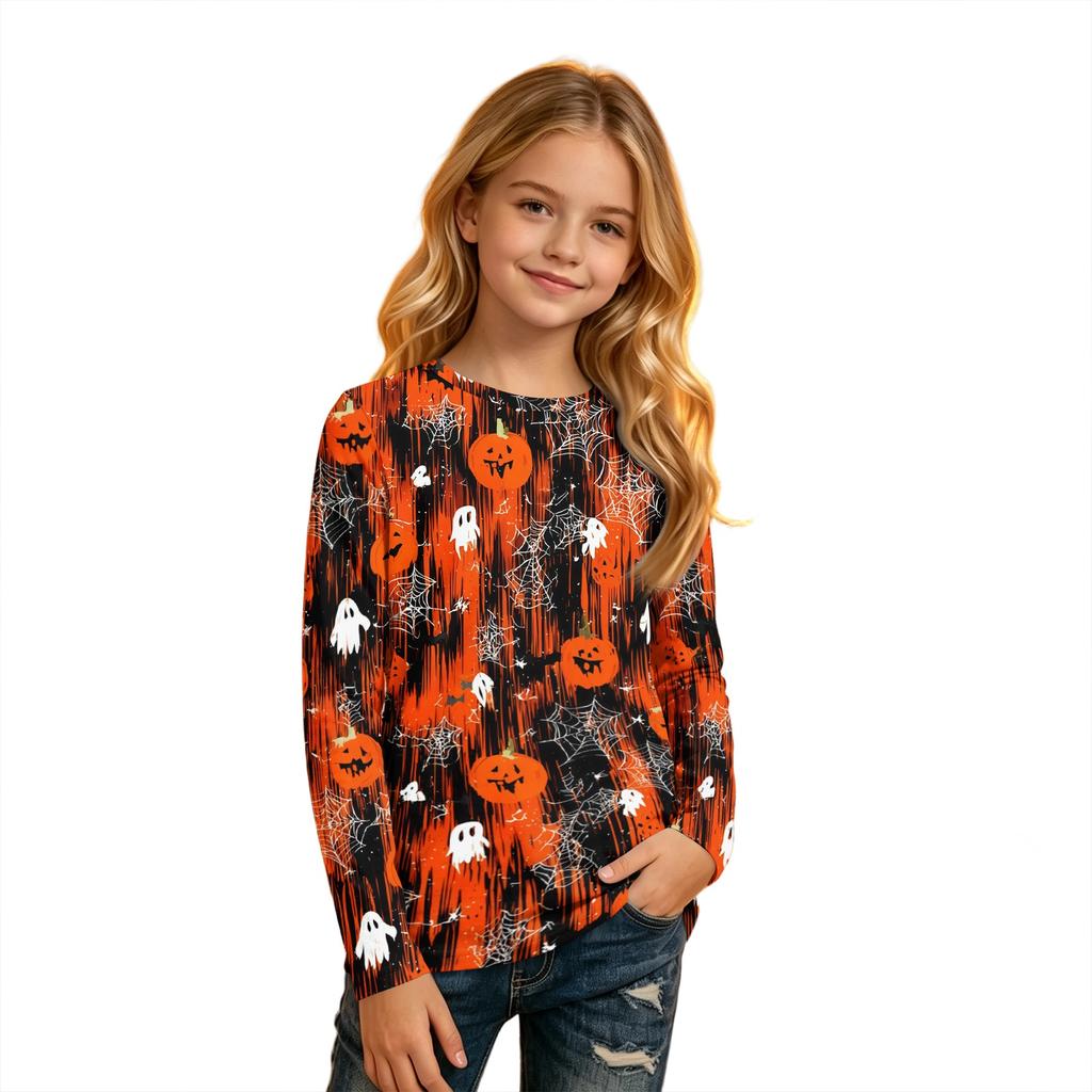 Kids Halloween Printed T-Shirt Long Sleeve Neck Base Layer for Boys Girls