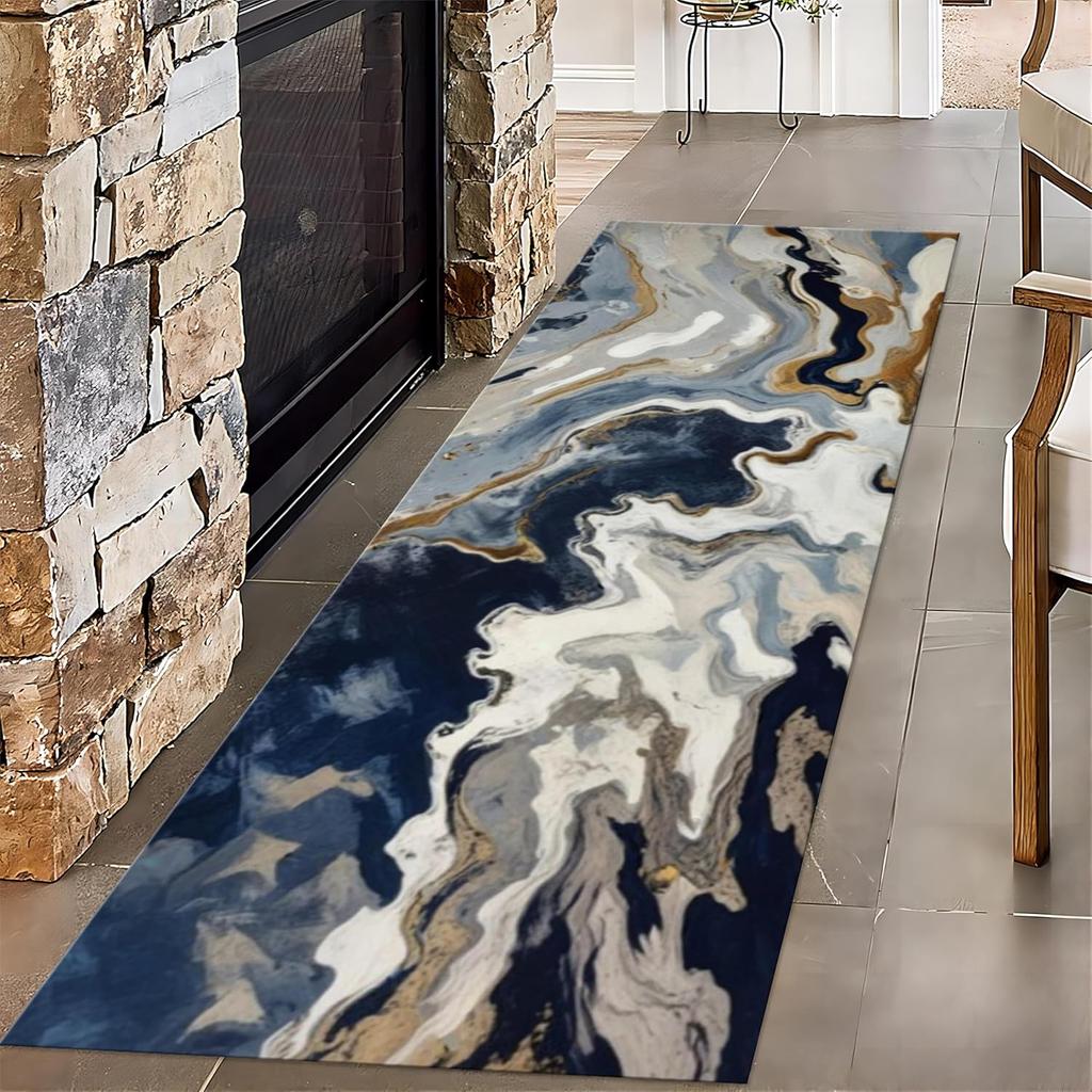 Modern Marble Texture Runner Rug Nordic Style Indoor Water-absorbent Non-Slip Floor Mat for Bedroom Bedside Balcony Living Room