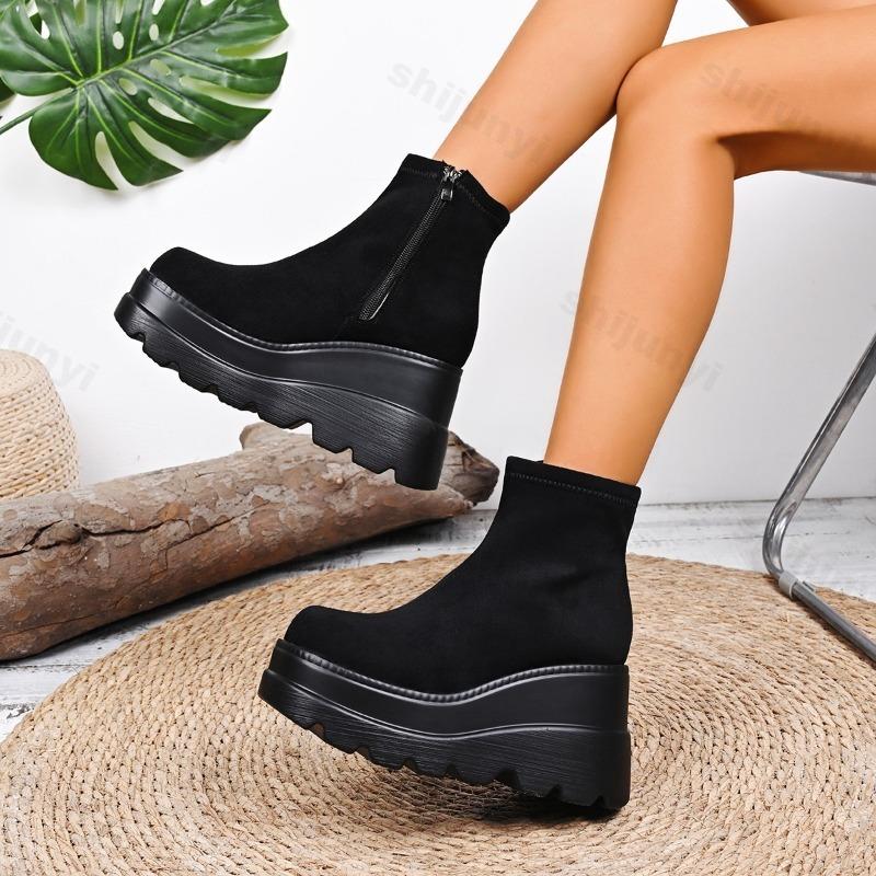Autumn New Concise Fashion Designed Wedge Heel Short Boots for Women's Comfortable Versatile Suede Thick Soled Short Boots