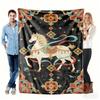 Lucky Golden Vintage Chinese Style White Horse Flannel Blanket  Year of the Horse Festive Throw for Home Decor