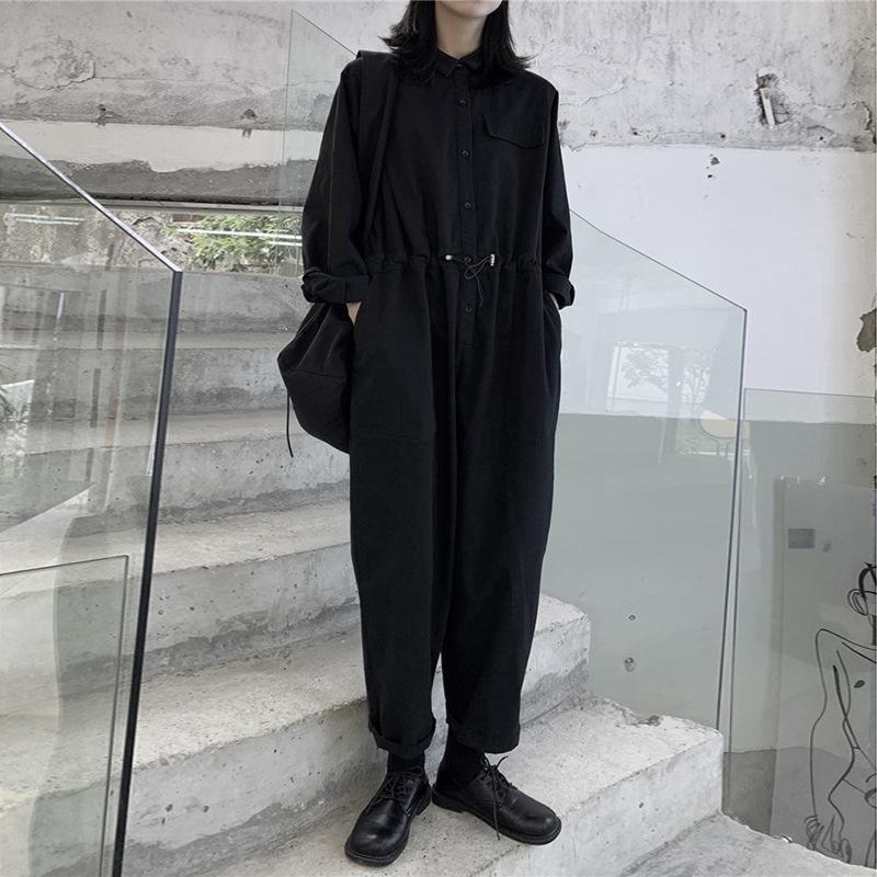 

Johnature Women Jumpsuit Casual Retro Loose Fit Spring Summer Fashion Elastic Waist Bodysuits One Size чёрный
