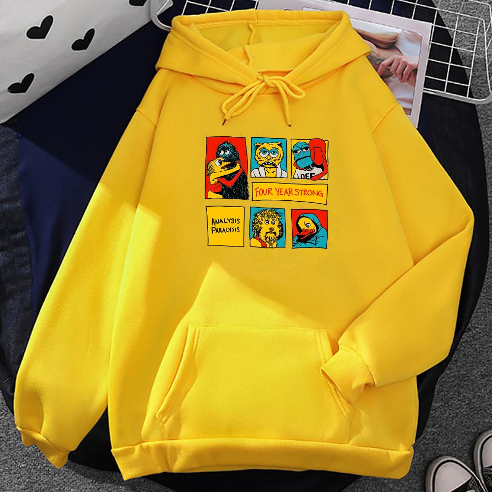 

Забавные графические толстовки с капюшоном Four Year Strong Band Print Sweatshirts Зимние мягкие удобные свитера для мужчин и женщин Одежда с капюшоном унисекс XS жёлтый