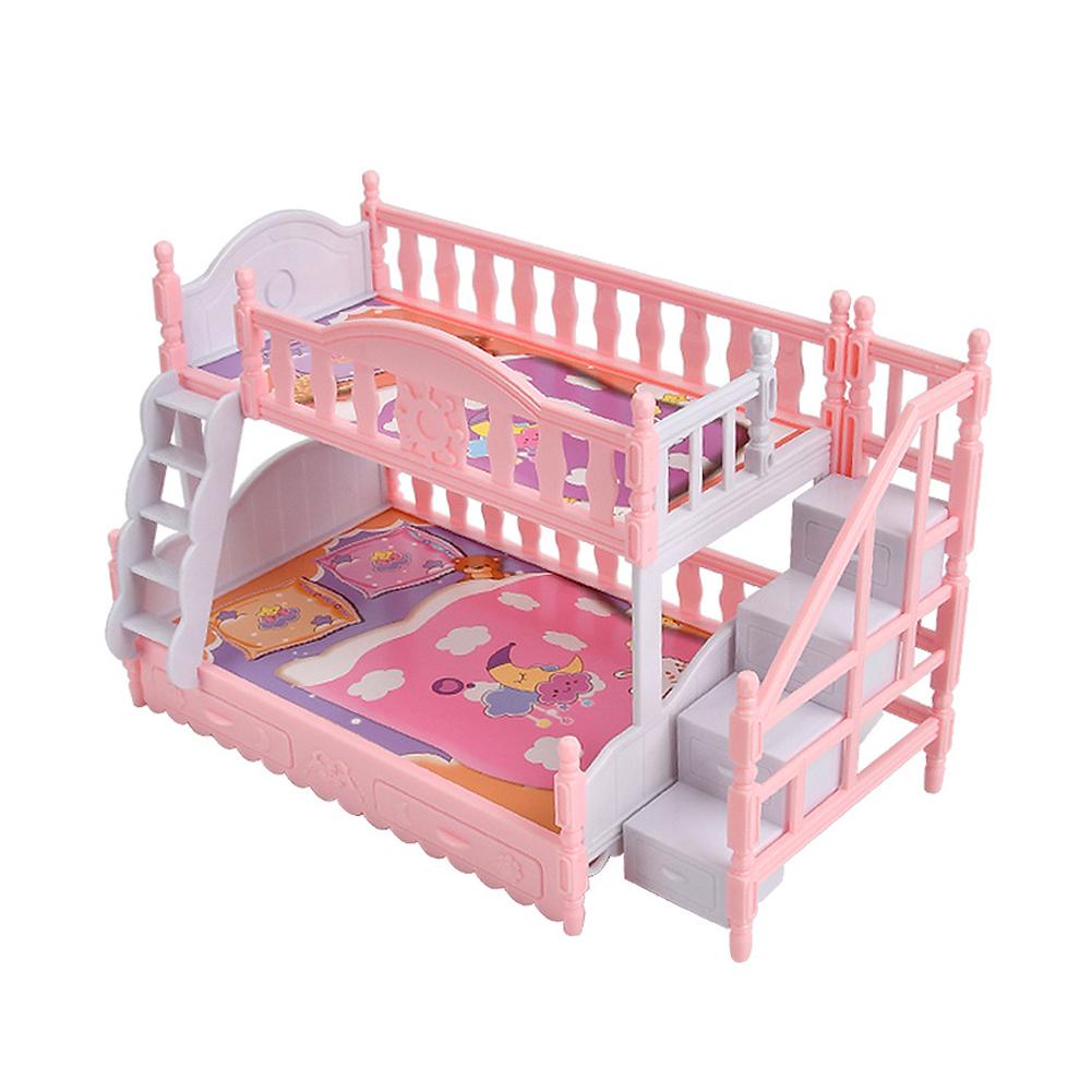 1 Set Mini Doll Toy Furniture European Style Bunk Bed Miniature Simulation Birthday Scene Doubl N2Z0