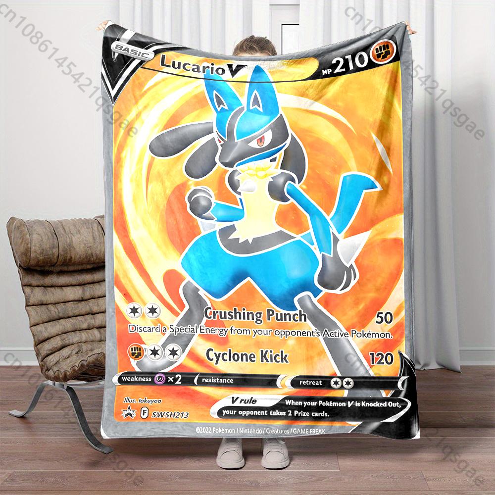 1PC Pokémon Lucario Card Pattern Blanket Warm Soft Fluffy Kids Adult Sofa Bed Throw Blanket Suitable Travel Camping for Gifts