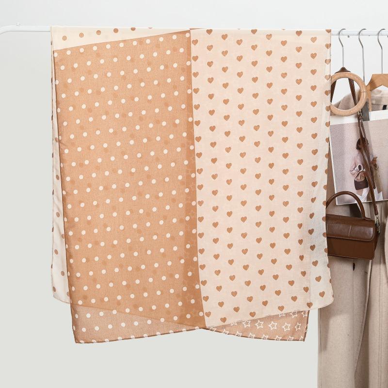 New cute color matching peach heart polka dot printing scarf women's cotton and linen long scarf spring and summer beach scarf