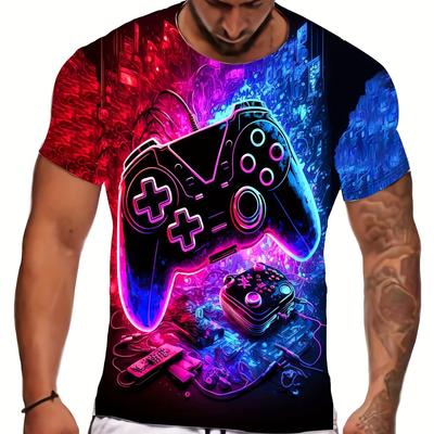 Μπλουζάκι με Εκτύπωση Gamepad, Ανδρικό Casual Street Style Ελαστικό με Στρογγυλή Λαιμόκοψη T-Shirt Για το Καλοκαίρι
