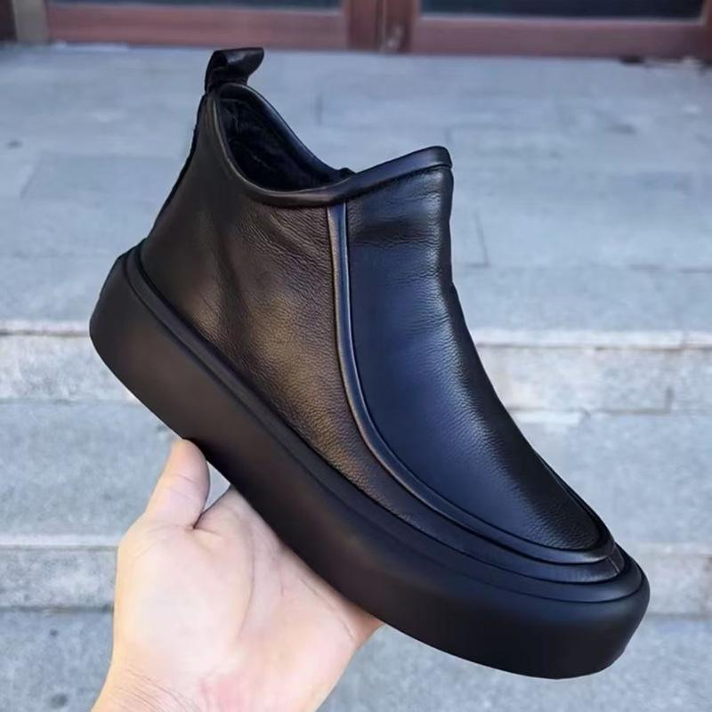 Men's Casual Leather Shoes Autumn and Winter Business Board Shoes Black Leather Short Boots One Pedal Driving Shoes Non-slip and Wear-resistant Outdoo