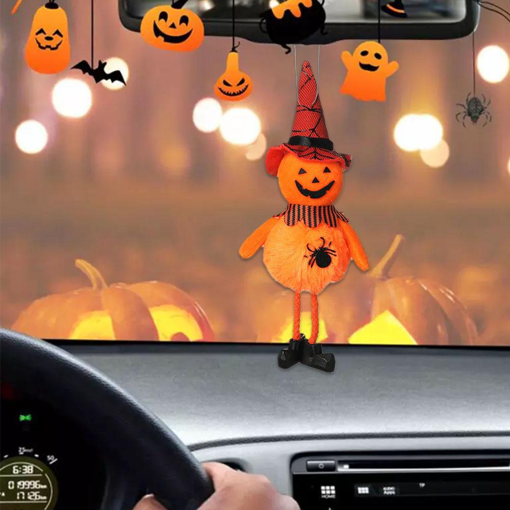 Halloween Pendant Car Accessories Rearview Mirror Cute Plush Witch Pumpkin Doll Hanging Pendants Halloween Ornaments Decoration