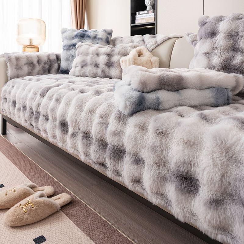 Sofabezug mit Kaninchen-Plüsch in Farbverlauf, rutschfestes Sofakissen, dicker Winter-Universal-Sofabezug, Stoff, Couchbezug-Matte