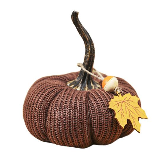 Mini Strikkede Gresskar Skrivebordspynt Høststoff Kunstige Gresskar Håndverk for Høst Takkefest Innhøstingsfestival Halloween Hjemmedekor