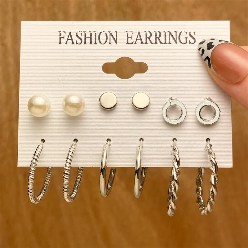 Trendy Earrings Set for Women Girls Simple Silver Color Pearl Metal Circle Hoop Earrings Dangle Earrings 2022 New Fashion Gift