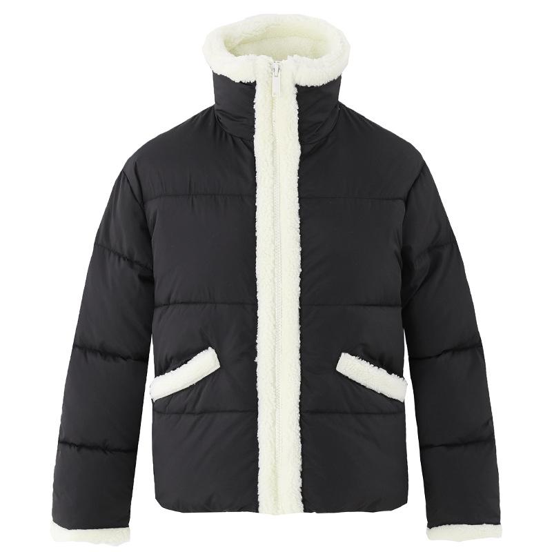 

Women s Stand-up Collar Cotton-Padded Jacket with Lambswool – Warm, Fashionable Short Coat Extra Small