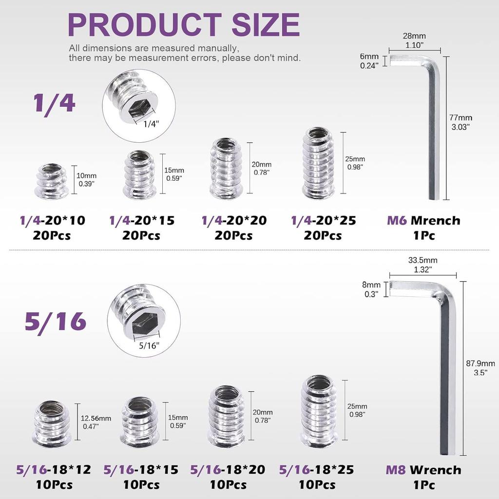 122Pcs White Zinc Inch Furniture Screw Nut Accessory Set Color Zinc Inner and Outer Teeth Nut Set
