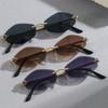 Trendy Luxury Brand Small Rhombus Rimless Sunglasses Stylish Polygonal Gradient Lens Metal Frame Eyewear Vintage Sun Glasses