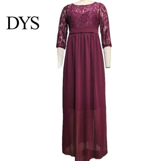 Damen Partykleid Schwanger Spitze Ausgeschnitten Floral Stickerei Rundhals Lange Schwangerschaftsärmel Plissiert Maxi für Hochzeit Abschlussball Foto Requisite Abend
