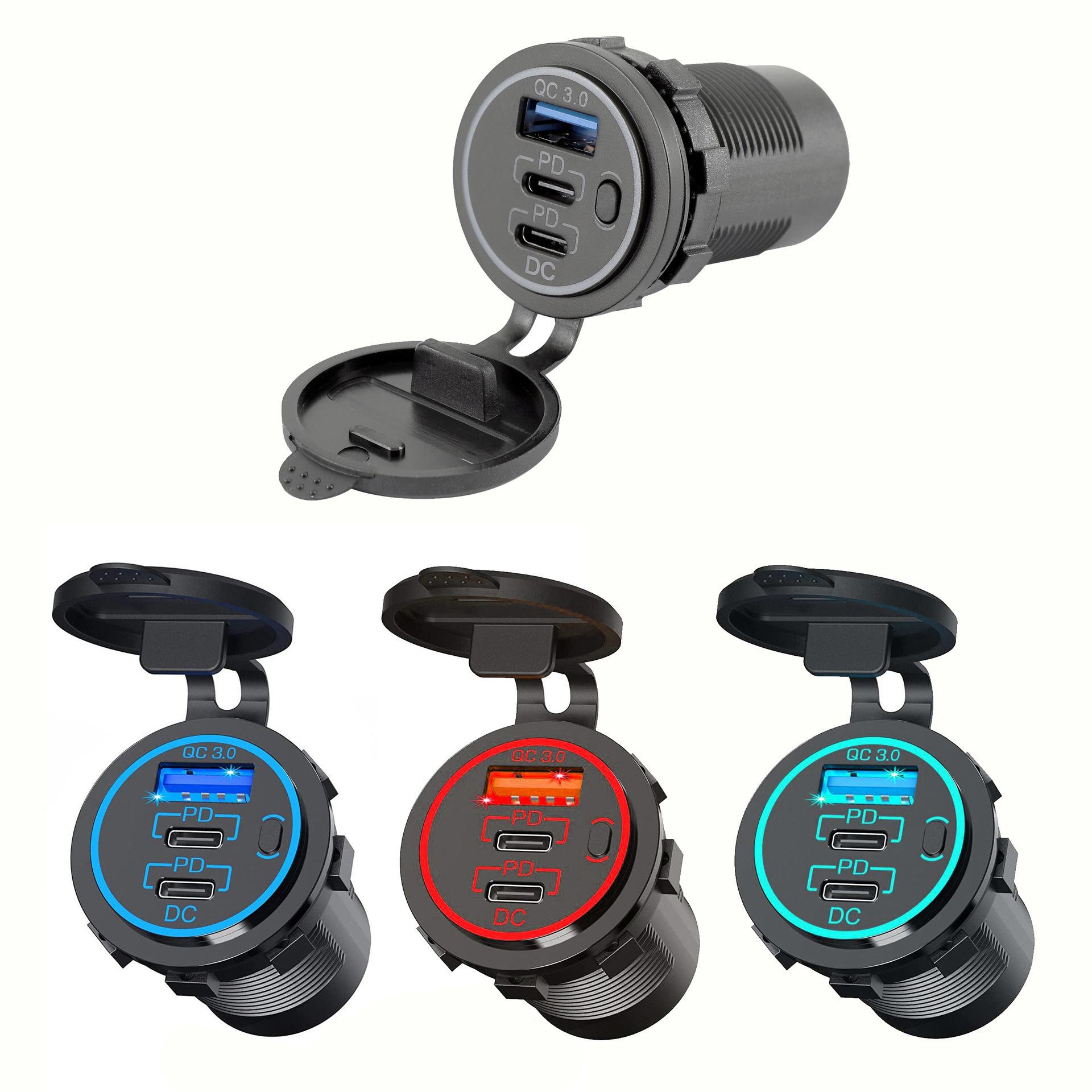 

Автомобильное зарядное устройство с тройным USB-разъемом 12-24 В QC3.0 и двумя PD3.0 с независимым переключателем включения/выключения, адаптер для быстрой зарядки зелёный