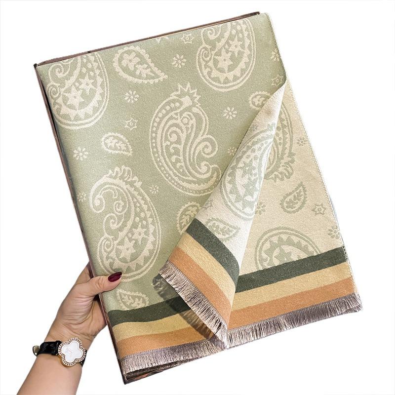 Winter new high-end green cashew imitation cashmere scarf shawl dual-purpose double-sided warm student scarf