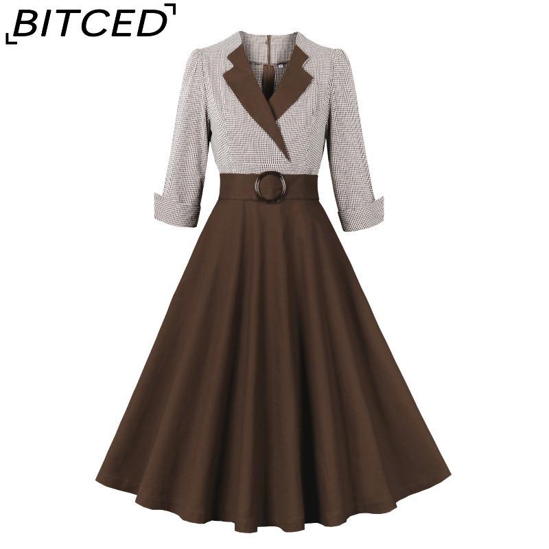 BITCED Abito Elegante Vintage da Donna con Vita Sagomata, Manica a Tre Quarti e Gonna Ampia