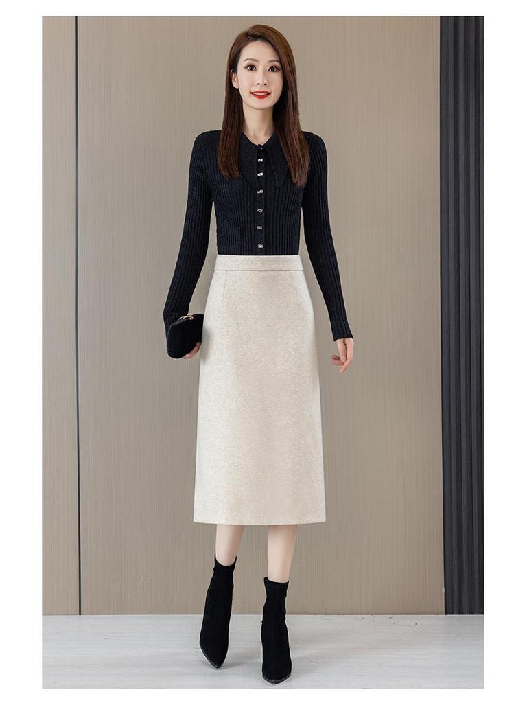 Woolen High-Waist A-line Midi Skirt for Women - Spring/Autumn 2025 Collection