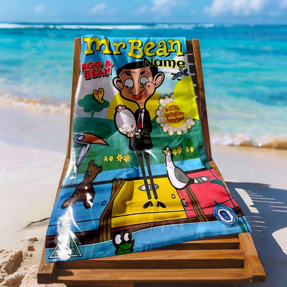 Mr Bean's Egg Adventure Personalized Name Beach Towel Super Soft Microfiber Quickdry Fabric Perfect for Traveling Yoga Camping and Swimming