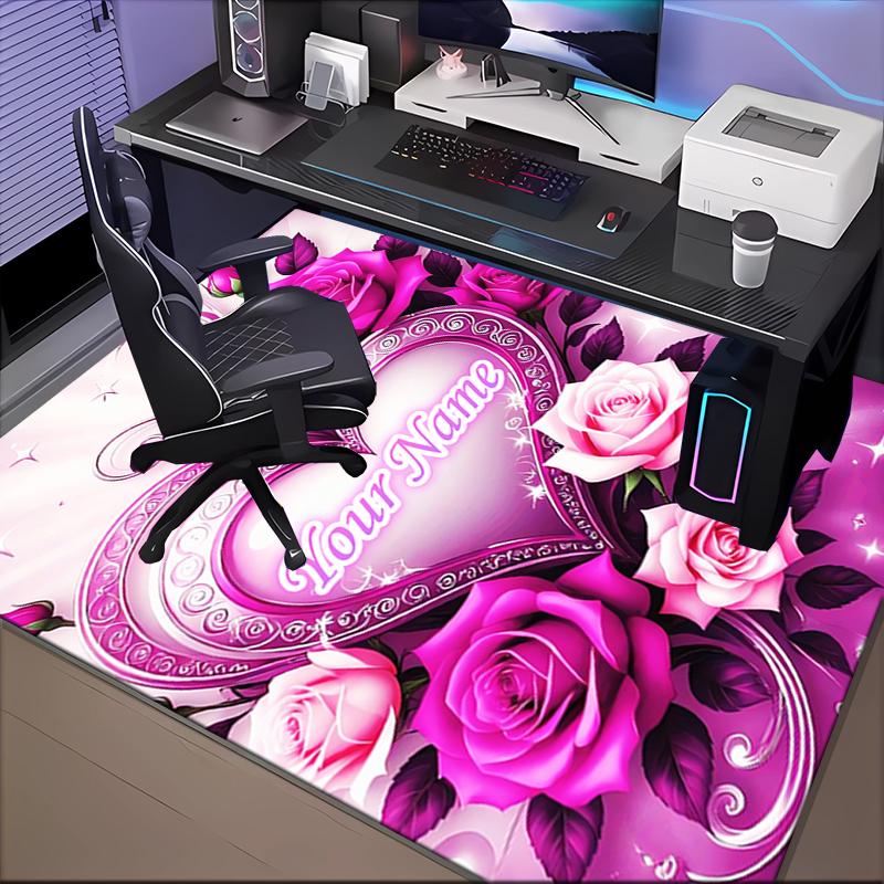 1PC Custom Name Love Roses Heart Theme Floor Mat Ideal for Living Room, Game Rooms, Office, Bedroom, Floor Mat Playful Design