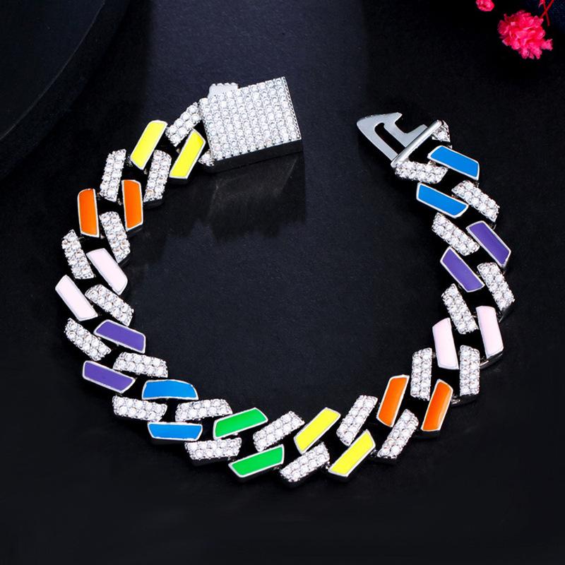 Männer und Frauen Hip Hop Buntes kubanisches Armband Nachtclub Mikro Zirkon Farbige Emaille Voll Diamant Schmuck