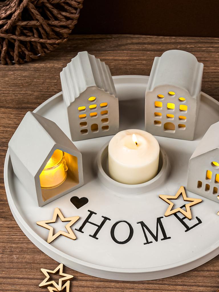 European Style Ambient Light House Silicone Mold Concrete Houses Crafts Casting Molds DIY Candle Holder Plaster Mould Home Decor