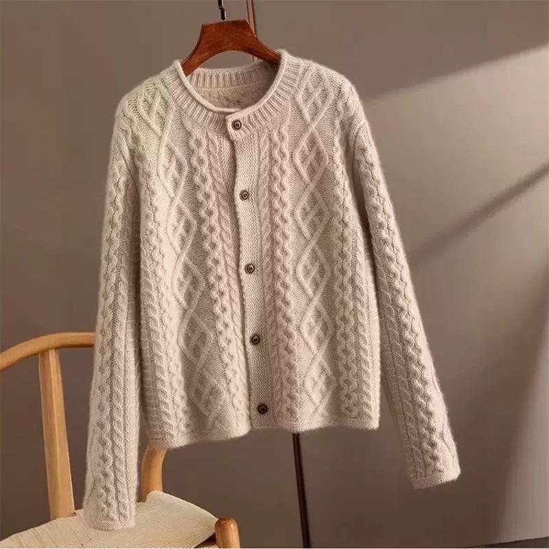 2025 Thick Heavy Gauge Wool Cardigan for Women - Fine Knit Autumn/Winter Sweater Coat