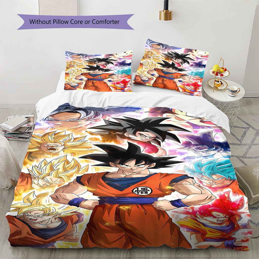 Sängkläder med Son Goku-mönster, Täcke Set Täckeöverdrag Örngott Hem Födelsedagspresent (1 * påslakan + 2 * örngott, utan kärna)
