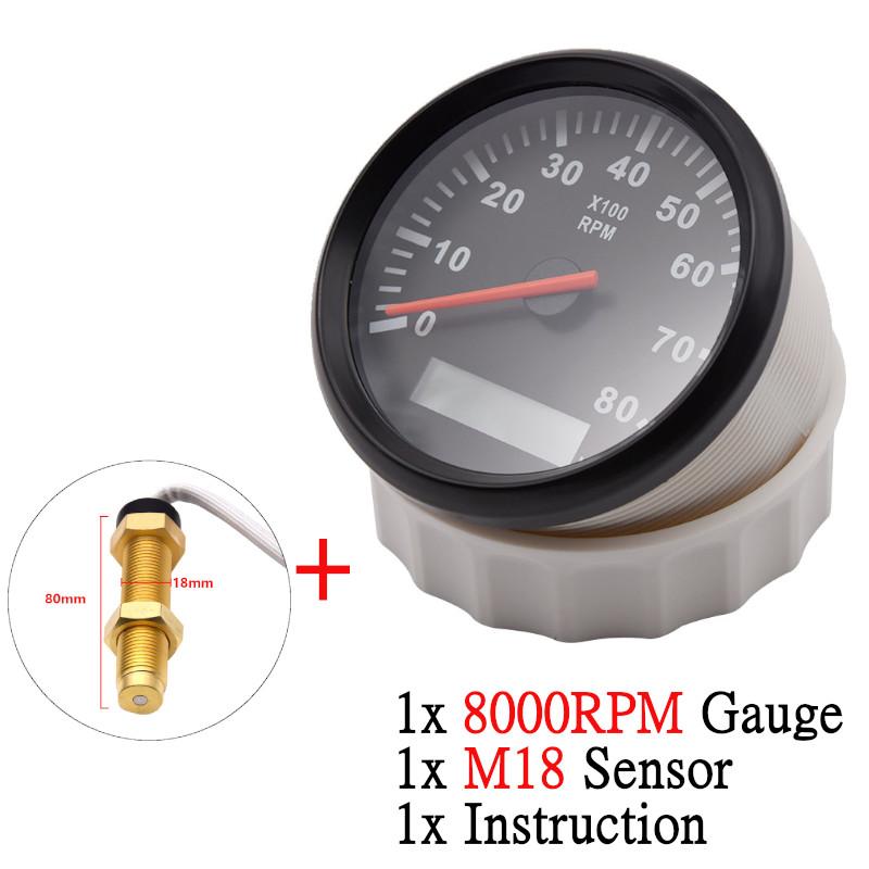 12V/24V 85mm Boat Tachometer Marine Tacho Meter Gauge LCD Hourmeter 8000RPM 6000RPM Car Toerenteller With Sensor M16