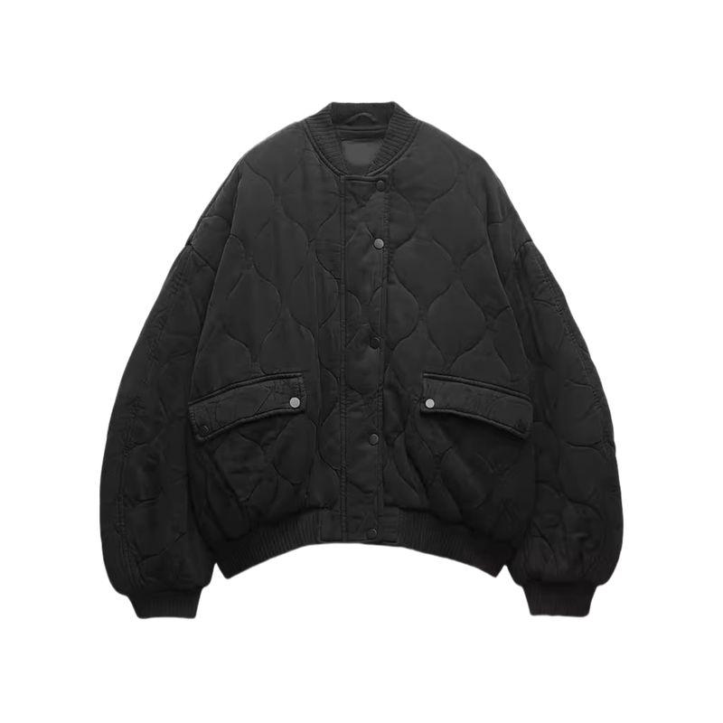 

Fall and Winter New Arrival Women s Commute Leisure Quilted Cotton Clothes Stand Collar Loose Pilot Jacket Outwear 4088243 Black L
