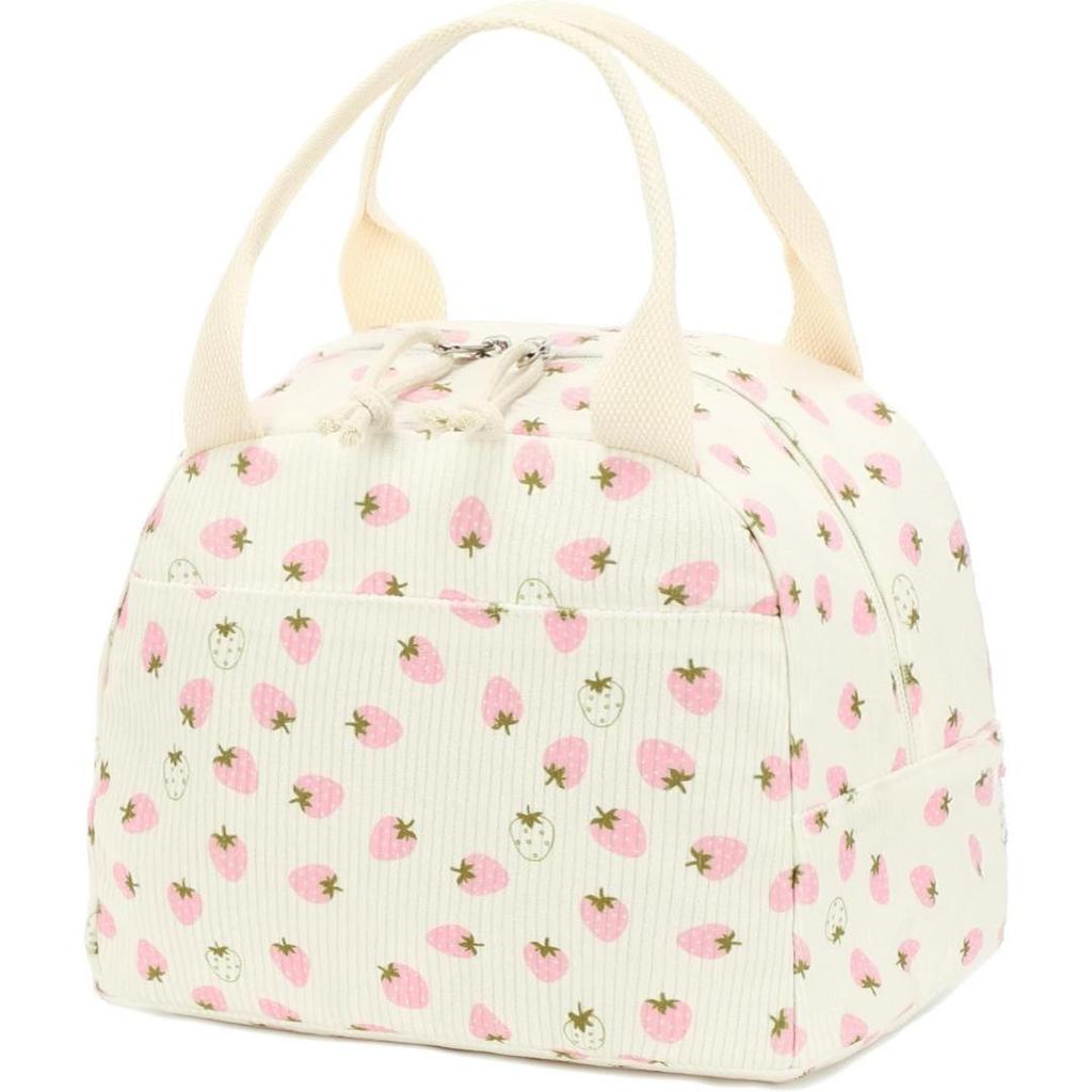 Corduroy Strawberry Ice Pack Insulated Lunch Bag - Large Capacity for Travel, Business, or Picnic