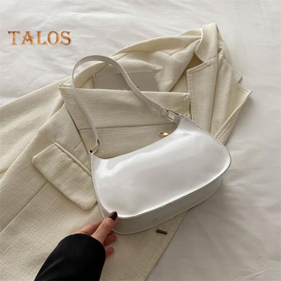 Retro Glossy Shoulder Bag Ladies Solid Color Faux Leather Underarm Bag Casual Hobo Purse Waterproof Handbag for Daily Life Travel Parties