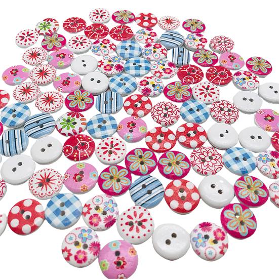 100 Stücke Runde Mixed Farbe Plaid Gestreiften Holz Brot Knöpfe DIY Zubehör