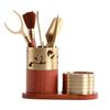 Copper Ebony Wood Tea Ceremony Set 6 Tools Teacup Mat Caddy Tongs Brush Holder Gongfu