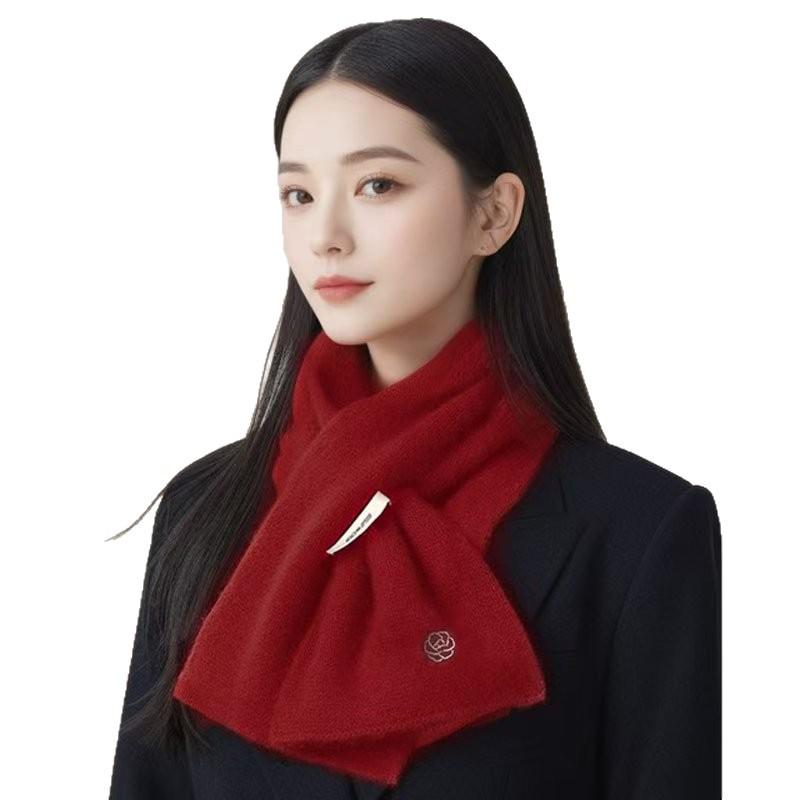 Luxurious Women's Red Cashmere Wool Scarf - Cozy Autumn/Winter Neck Warmer & Perfect Gift for Mom or Elders