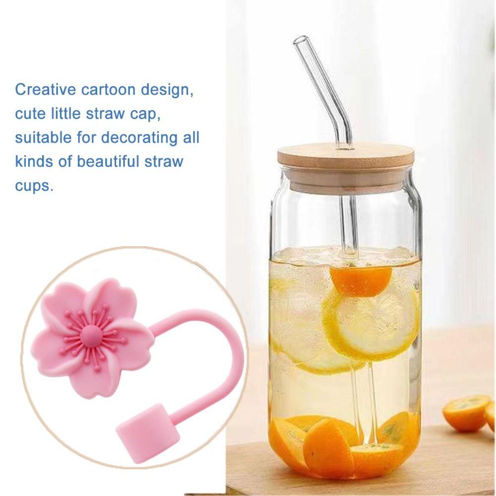Begonia Flower Straw Cover Cap 10mm 0.4in Silicone Straw Tips Lids Reusable Dust-Proof Straw Topper for Stanley Cup Party Decor
